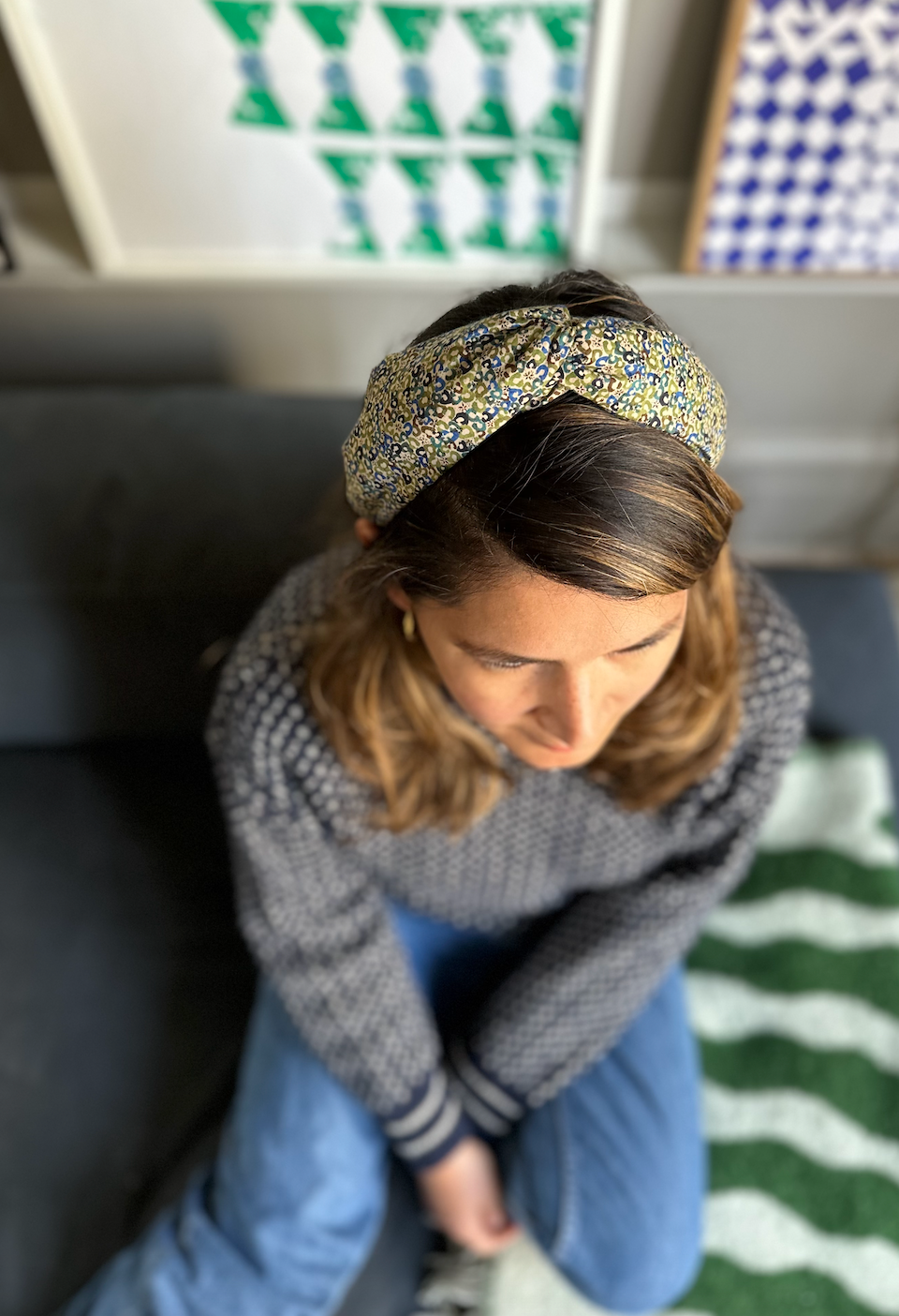Twisted Alice Headband - Liberty London Green Sweet Cherries - Ditsy print