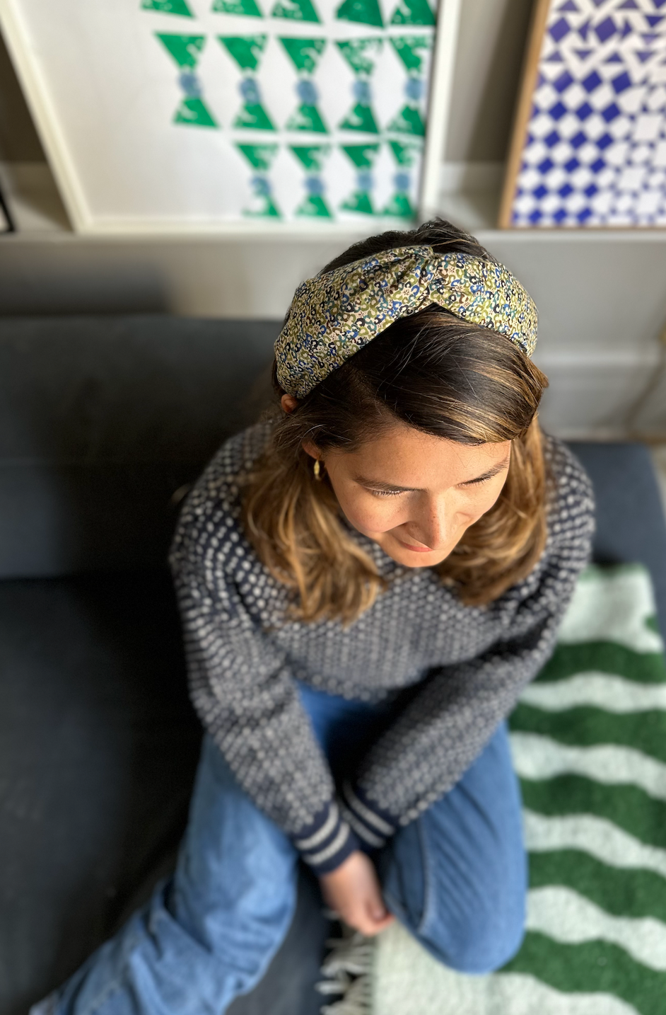 Twisted Alice Headband - Liberty London Green Sweet Cherries - Ditsy print