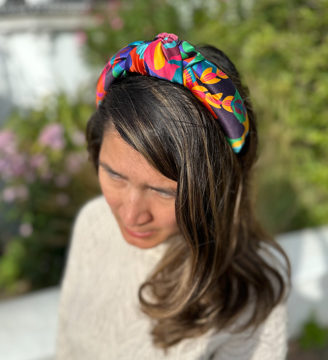 Luxury Silk Knot Alice band - Liberty of London Curation Multicolour Bright 100% Silk-Satin