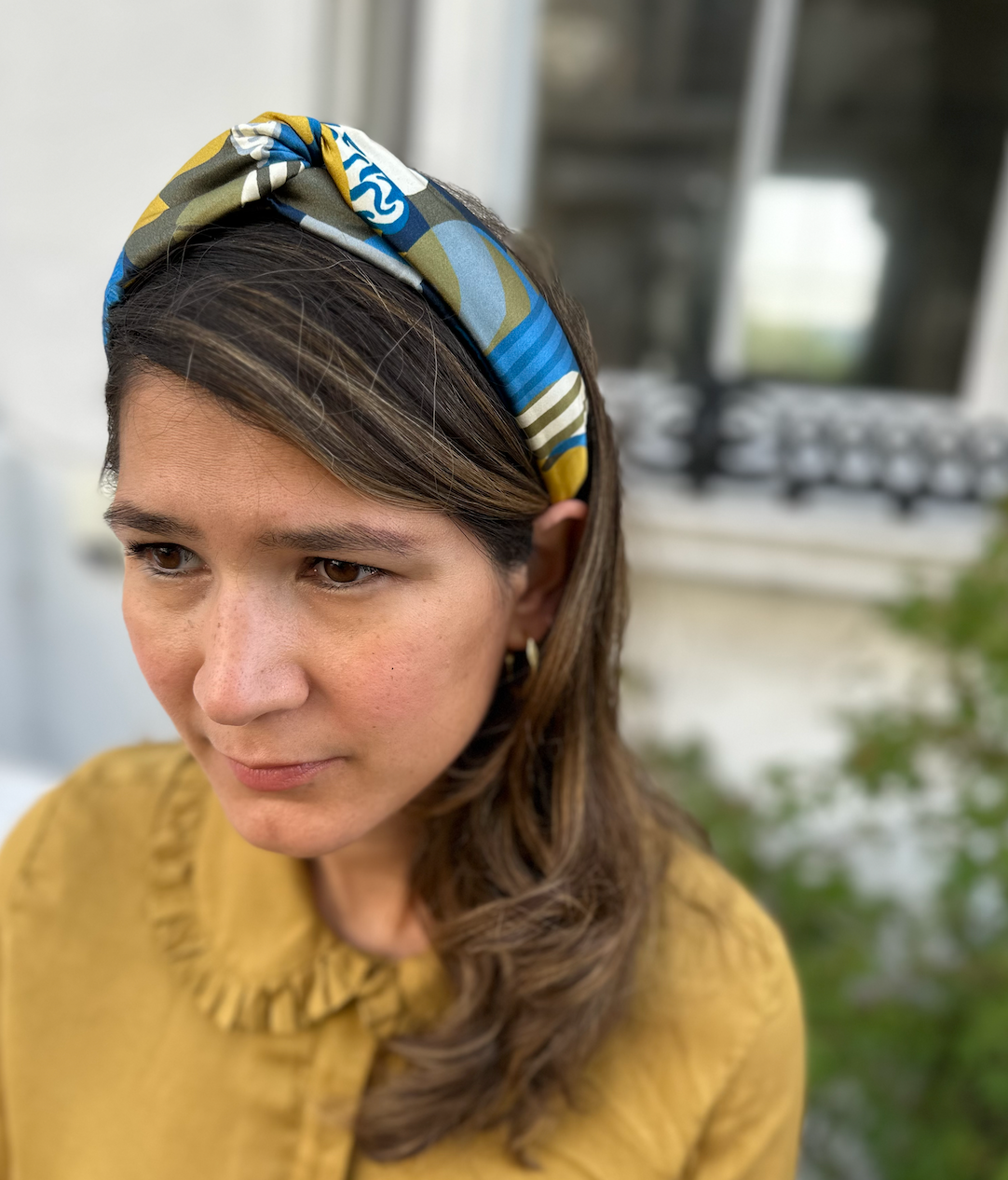 Luxury Silk Twisted Alice band - Liberty of London Curation in Gold and Blue Silk Satin
