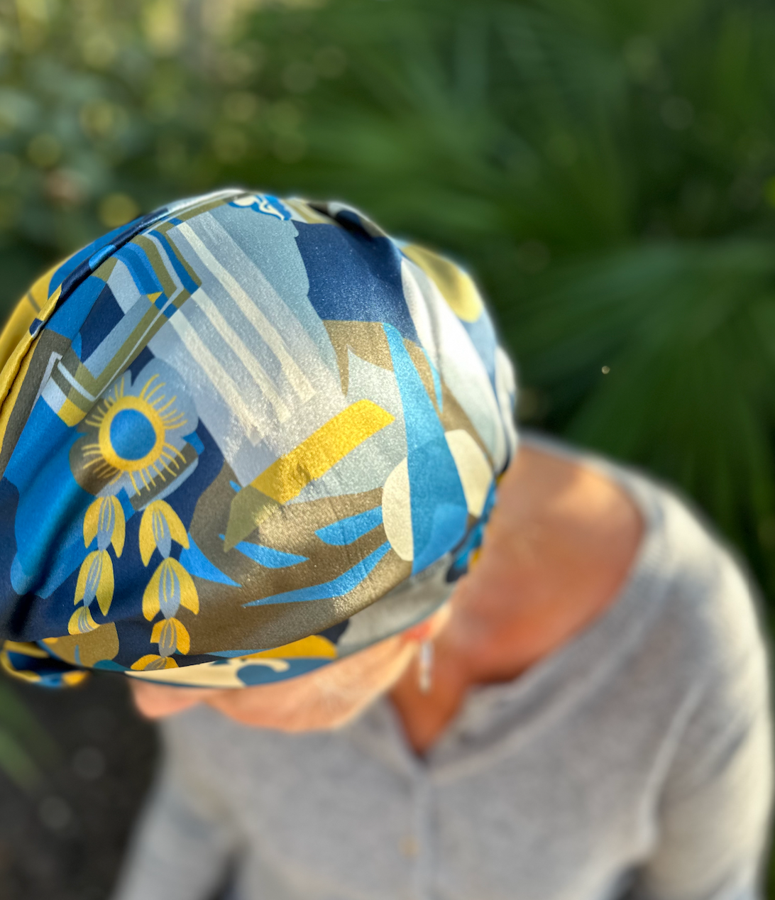 Luxury Silk Crepe Turban & Head wrap - Liberty of London Curation in Gold and Blue silk crepe