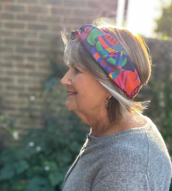 Silk Twisted Turban hairband and neck scarf in Liberty London Curation - Bright Multicolour Graphic - 100% Silk-Satin