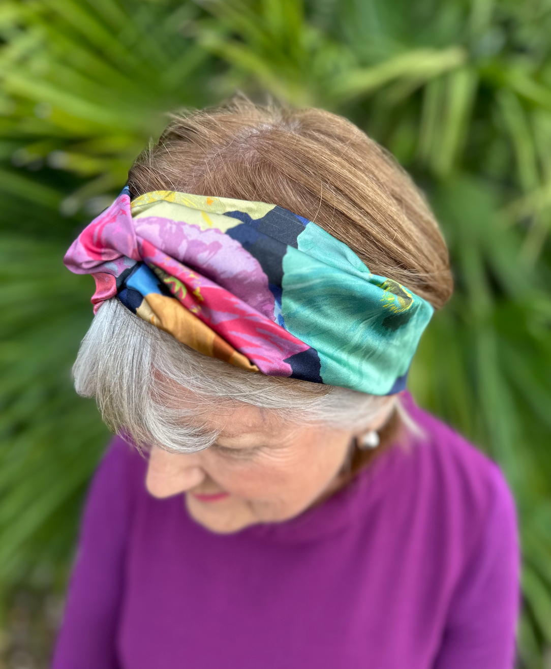 Silk Twisted Turban hairband and neck scarf in Liberty of London Poppy Fantastic Big Floral Graphic in Silk