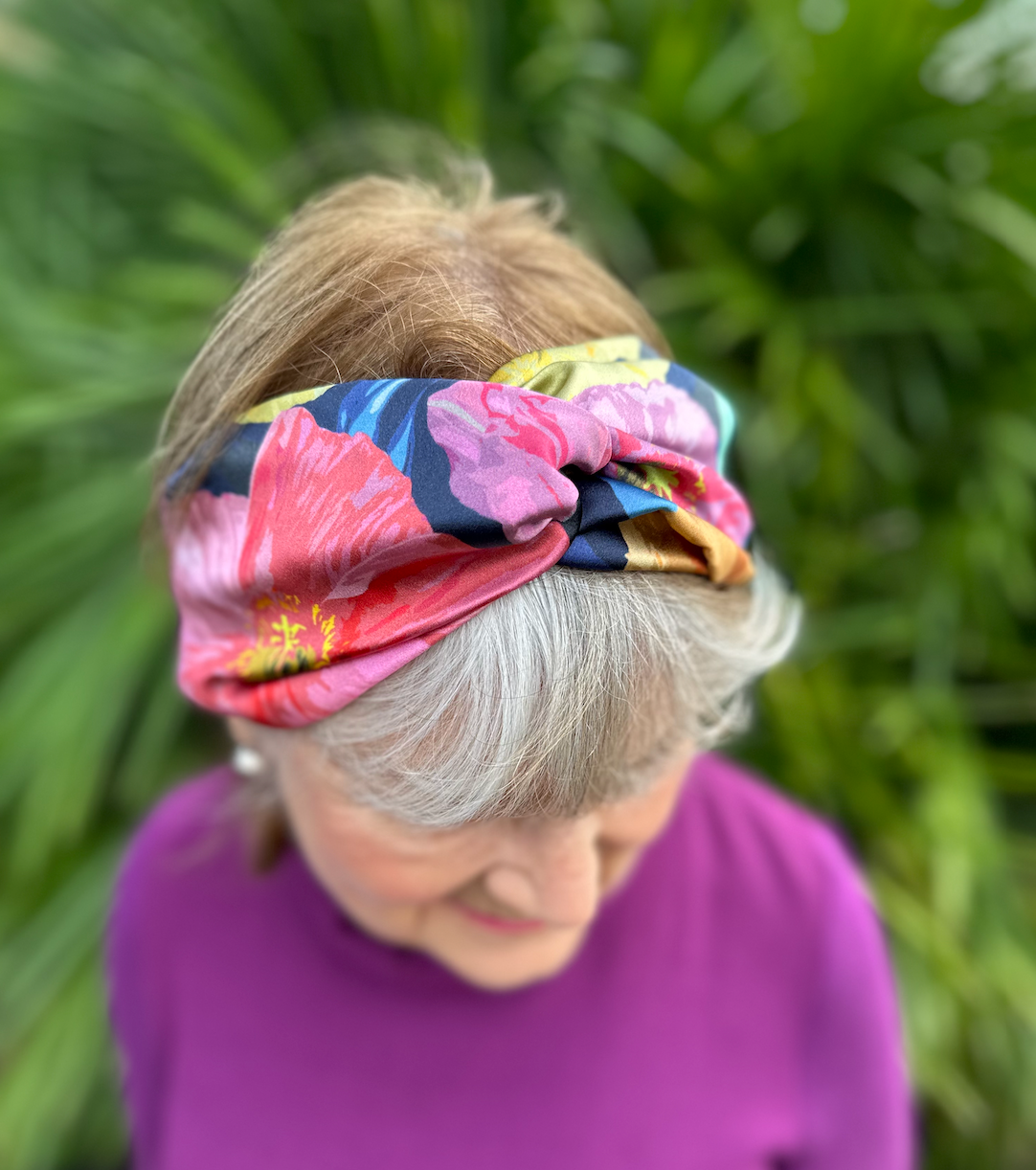 Silk Twisted Turban hairband and neck scarf in Liberty of London Poppy Fantastic Big Floral Graphic in Silk