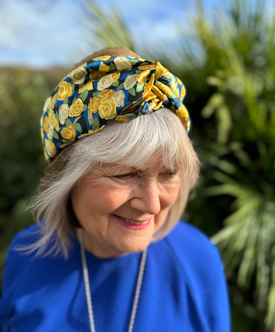 Silk Twisted Turban hairband in Liberty of London Stone Garden Yellow Roses - 100% Silk-Satin