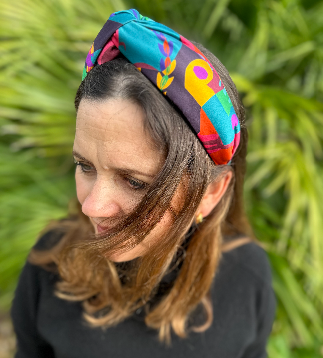 Luxury Silk Twisted Alice band - Liberty of London Curation - Multicolour Graphic on Silk