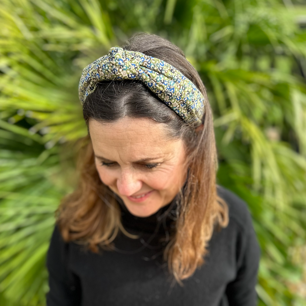 Classic Knot head band - Liberty of London Green Sweet Cherries - Ditsy print