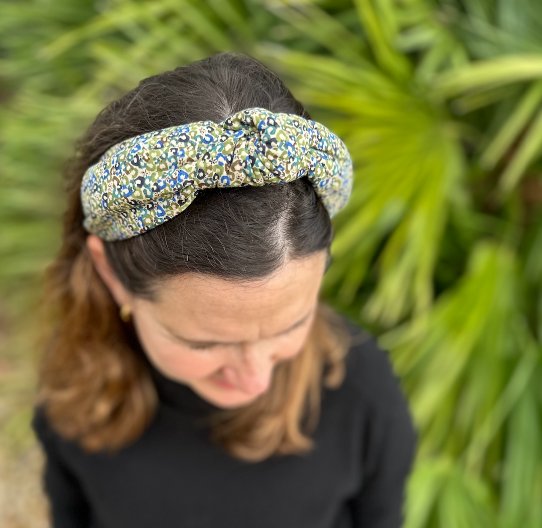 Classic Knot head band - Liberty of London Green Sweet Cherries - Ditsy print