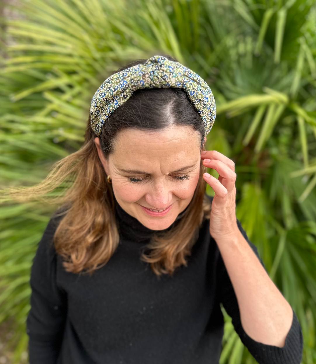 Classic Knot head band - Liberty of London Green Sweet Cherries - Ditsy print