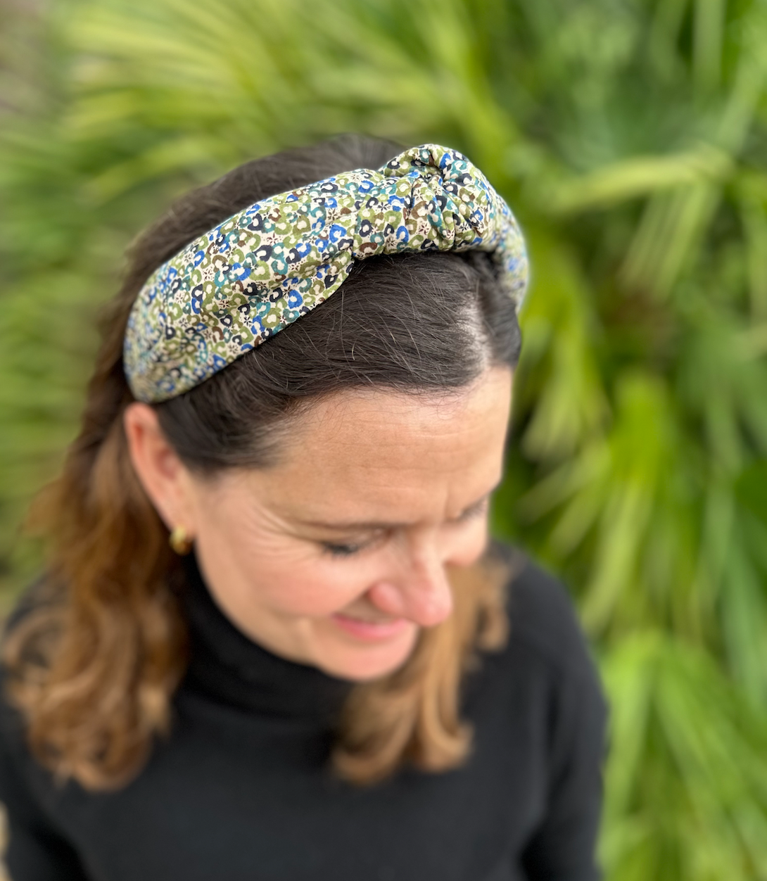 Classic Knot head band - Liberty of London Green Sweet Cherries - Ditsy print
