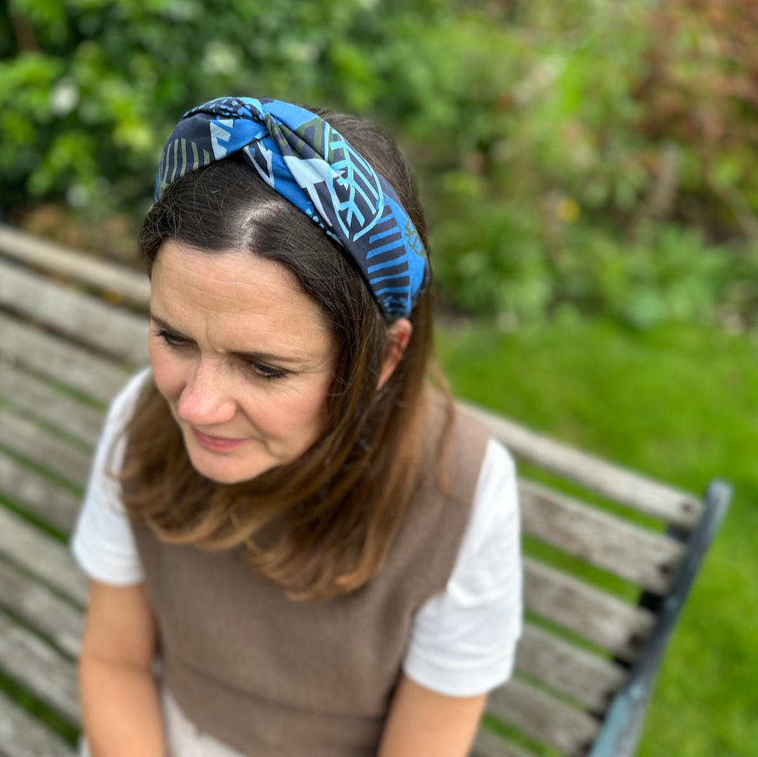 Twisted Alice Headband - Liberty London Blue Memphis Trail Abstract Floral print