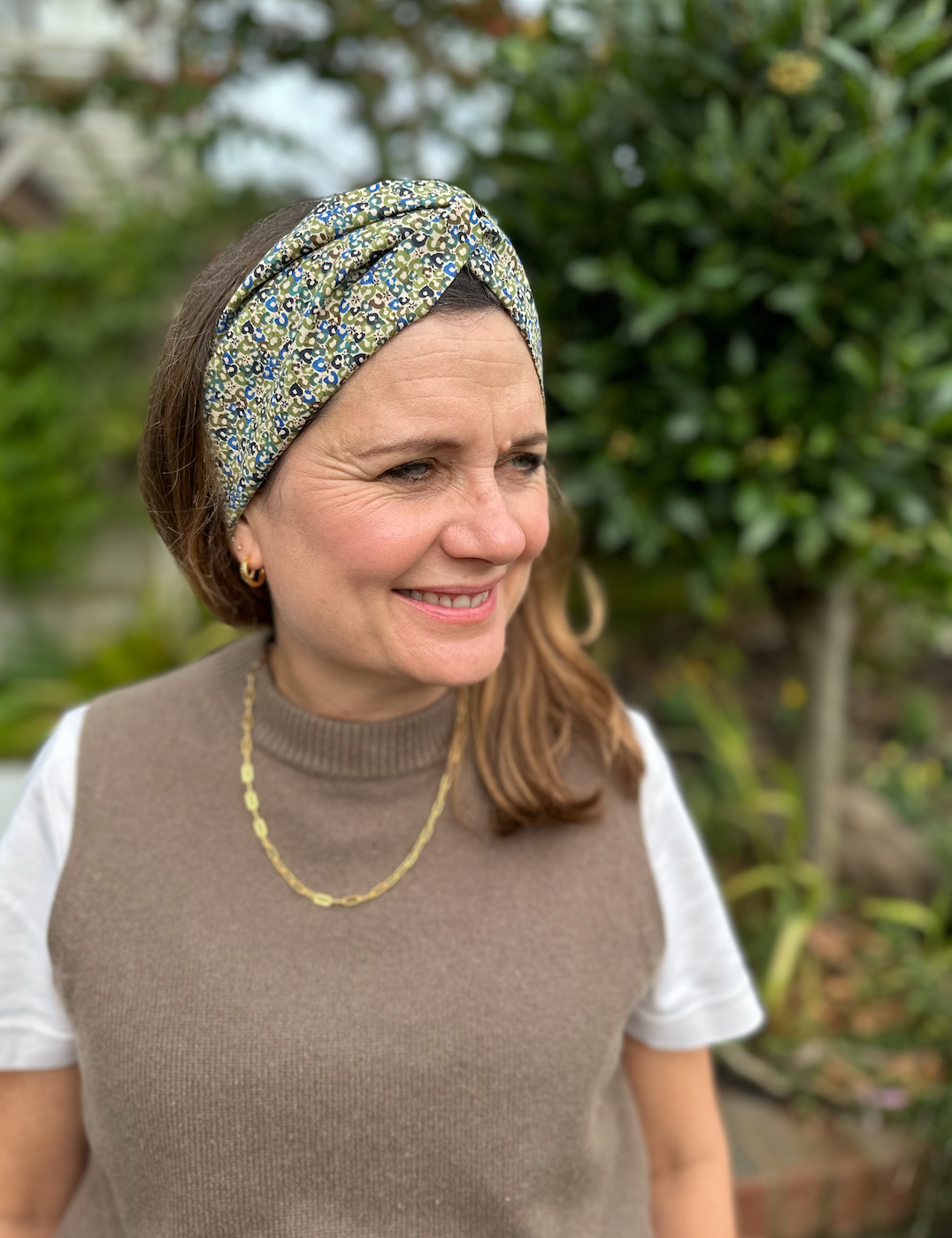 Twisted Turban Headband - Liberty of London Green Sweet Cherries - Ditsy print