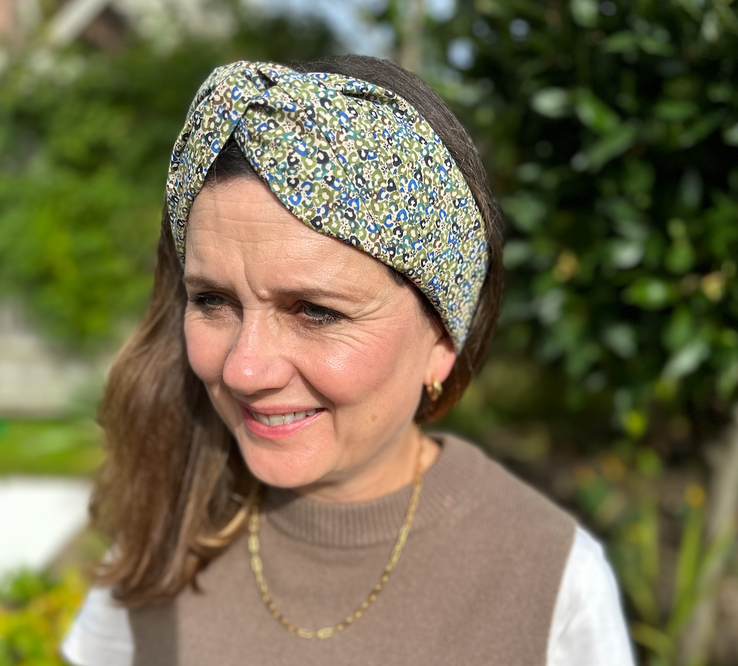 Twisted Turban Headband - Liberty of London Green Sweet Cherries - Ditsy print