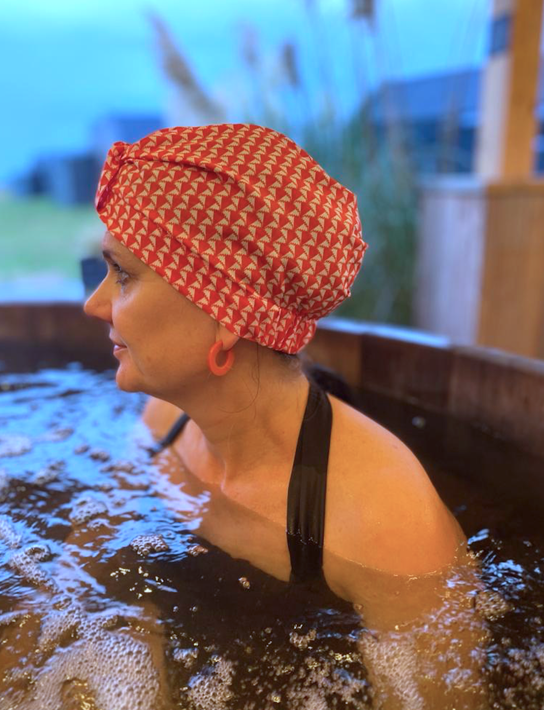 Salty Sea Knot - Swimming Cap Topper - Swim Turban in Red & White Jonathan Stripe