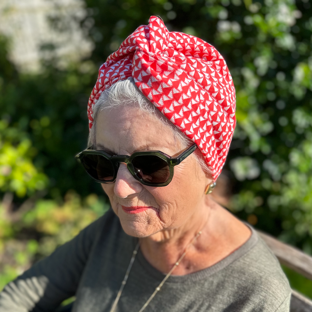 Little Susan Turban Hat - Red and White Jonathan print by Liberty of London