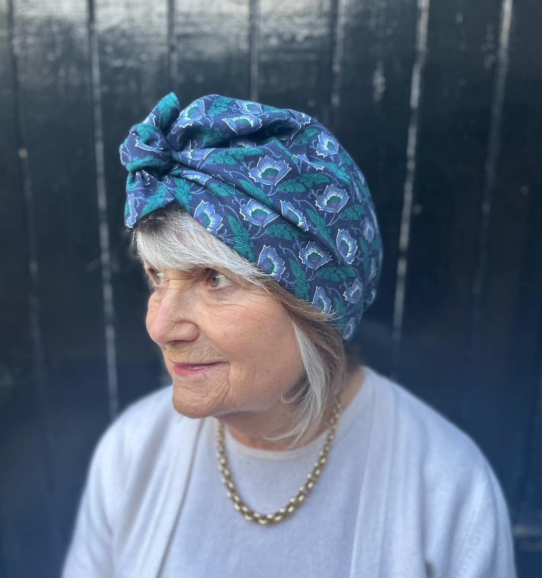 Ladies Turban Hat - Liberty of London Bright Blue Floral in Lantana