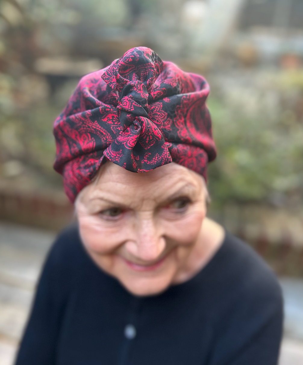 Luxury Silk Turban & Head wrap - Vintage Liberty of London Black and Red Paisley Silk