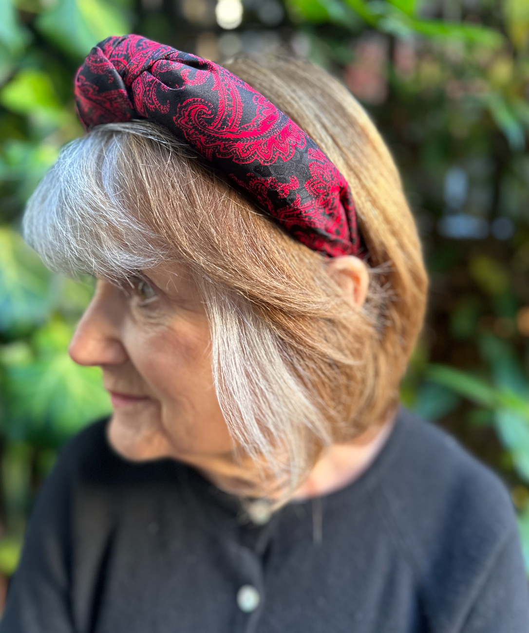 Luxury Silk Knot Alice band - Vintage Liberty of London Paisley print - Red & Black 100% Silk-Satin