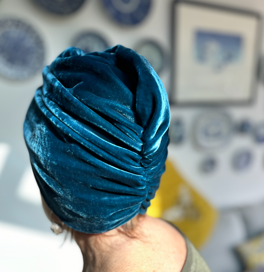 Luxury silk-velvet Twisted Turban & Head wrap - Navy Blue