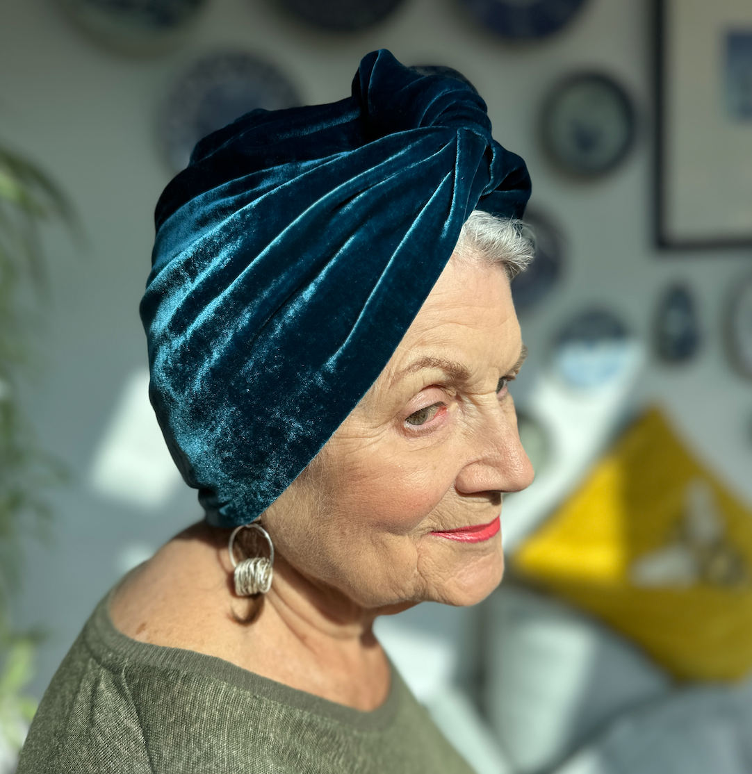 Luxury silk-velvet Twisted Turban & Head wrap - Teal Blue