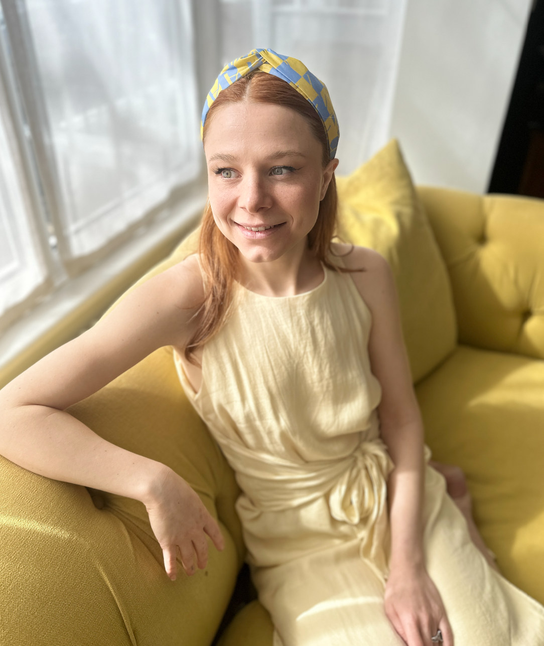 Classic Twist Alice Headband - Liberty of London Yellow Liberty Letters print