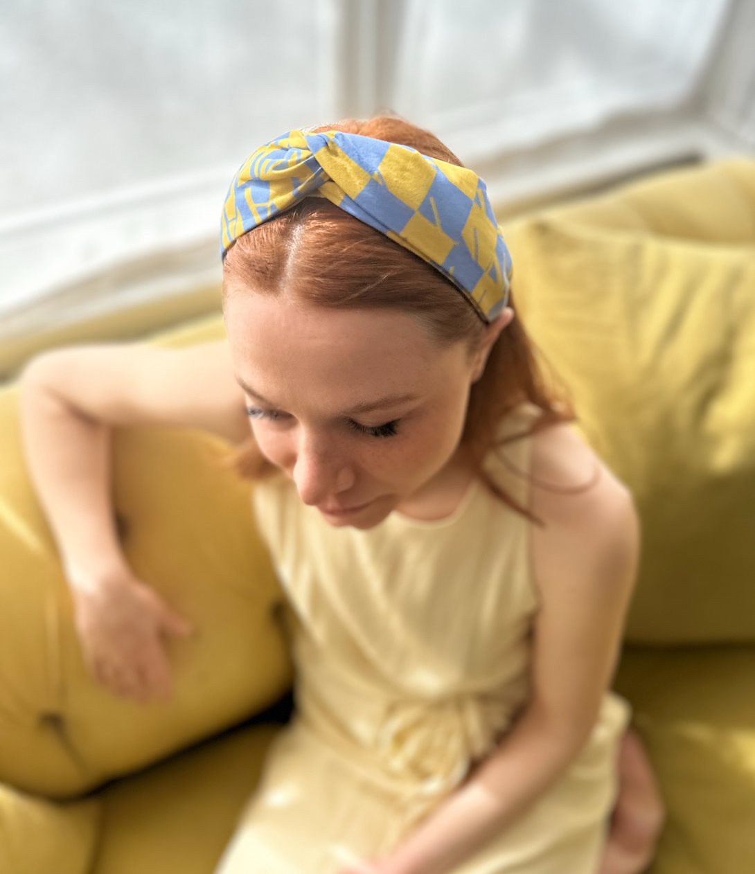 Classic Twist Alice Headband - Liberty of London Yellow Liberty Letters print