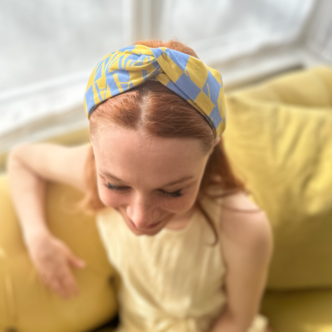 Classic Twist Alice Headband - Liberty of London Yellow Liberty Letters print