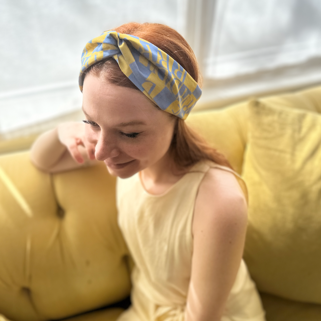 Twisted Turban Headband - Yellow Liberty Letters print