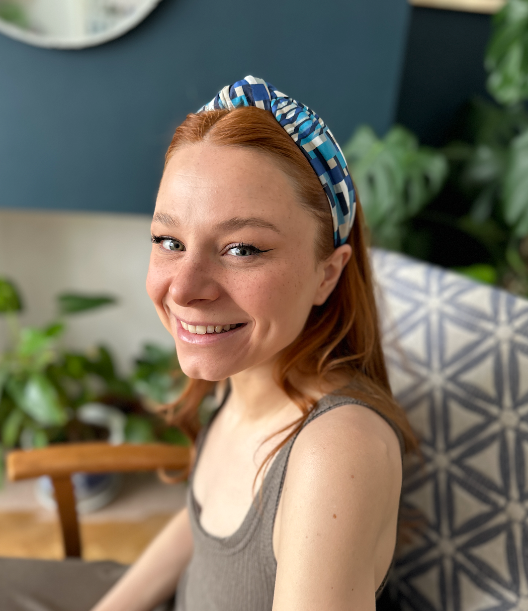Classic Knot Alice Headband - Liberty of London Blue Ziggy print
