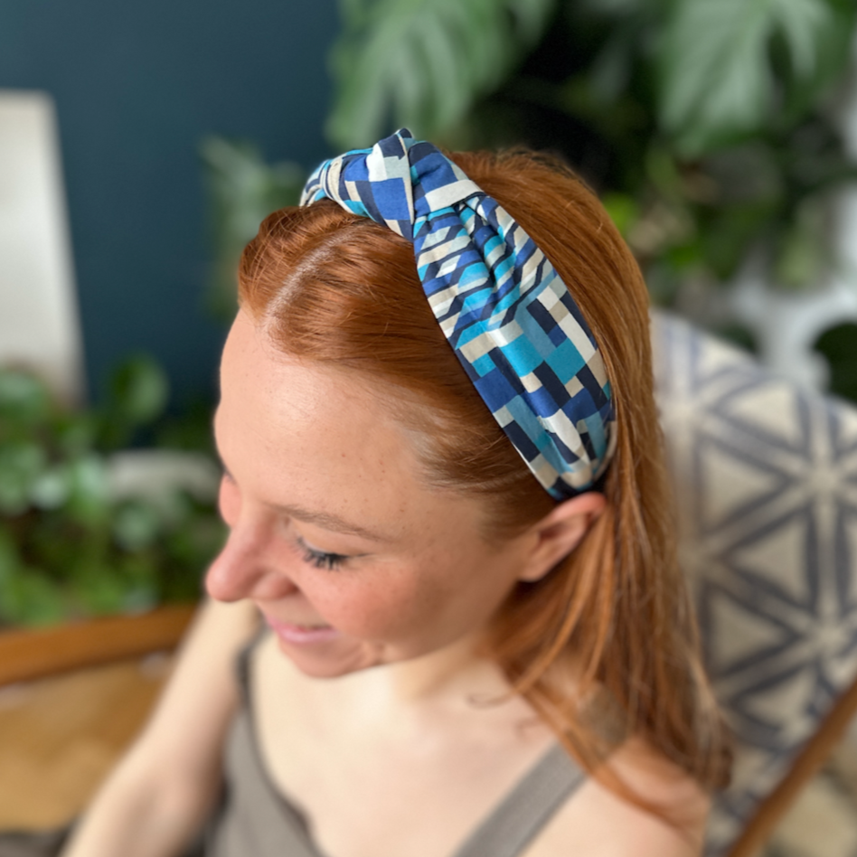 Classic Knot Alice Headband - Liberty of London Blue Ziggy print