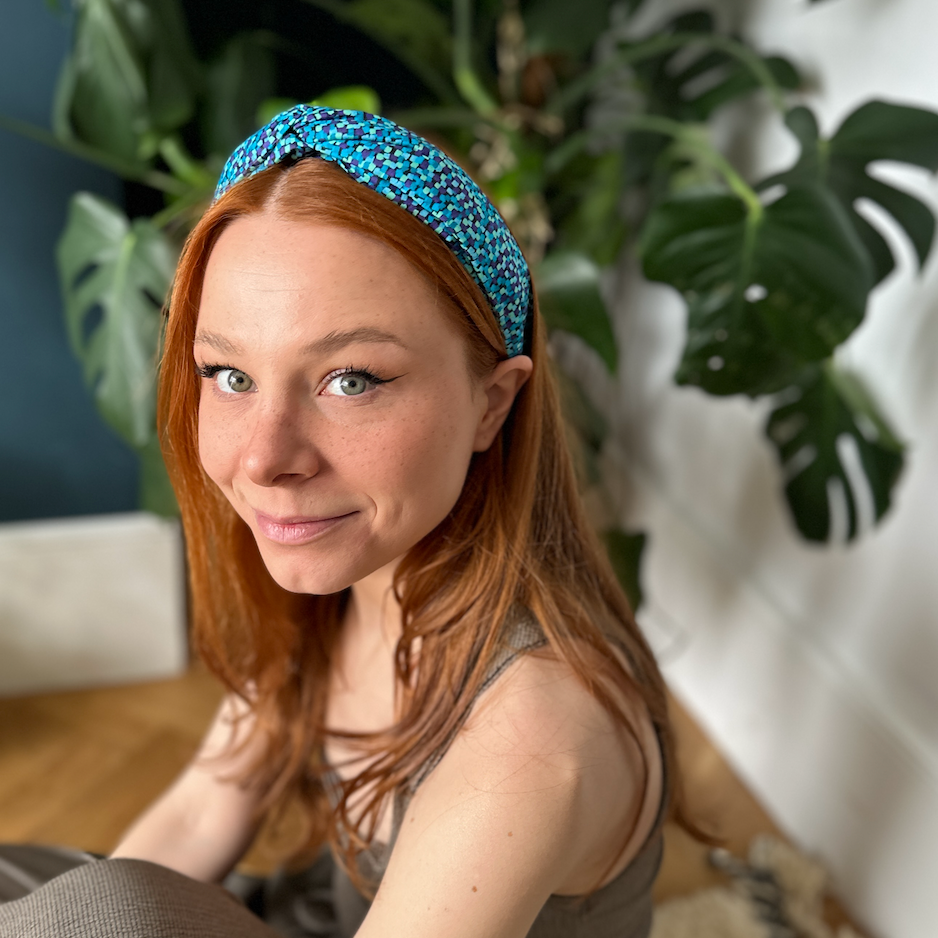 Twisted Alice Headband - Liberty of London Blue Mayhaze print