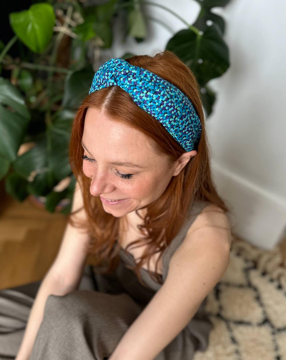 Twisted Alice Headband - Liberty of London Blue Mayhaze print