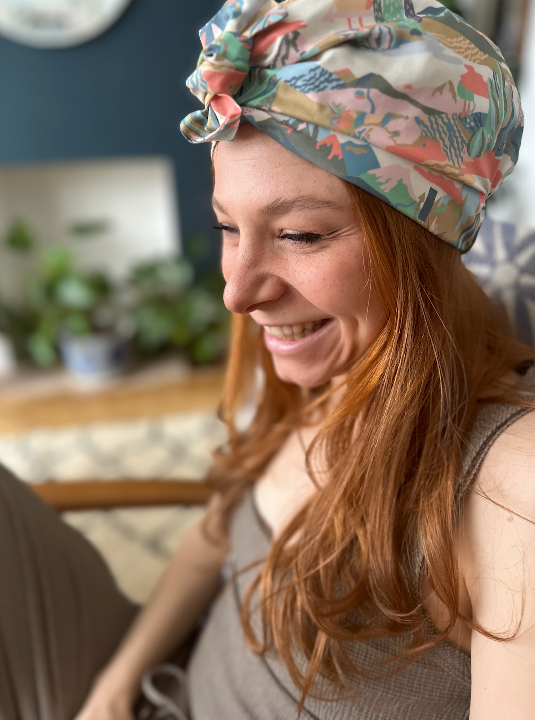 Ladies Turban Hat - Liberty of London Cactus print - Silk & Lawn
