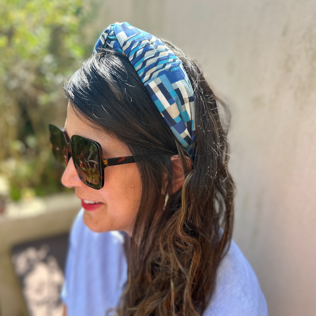 Twisted Alice Headband - Liberty of London Navy Blue Ziggy print