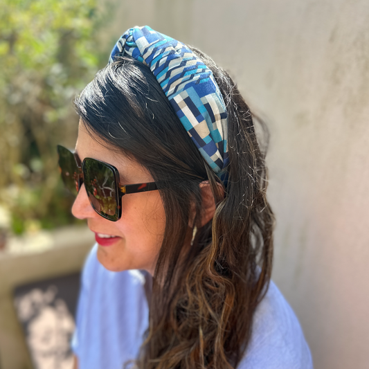 Twisted Alice Headband - Liberty of London Navy Blue Ziggy print