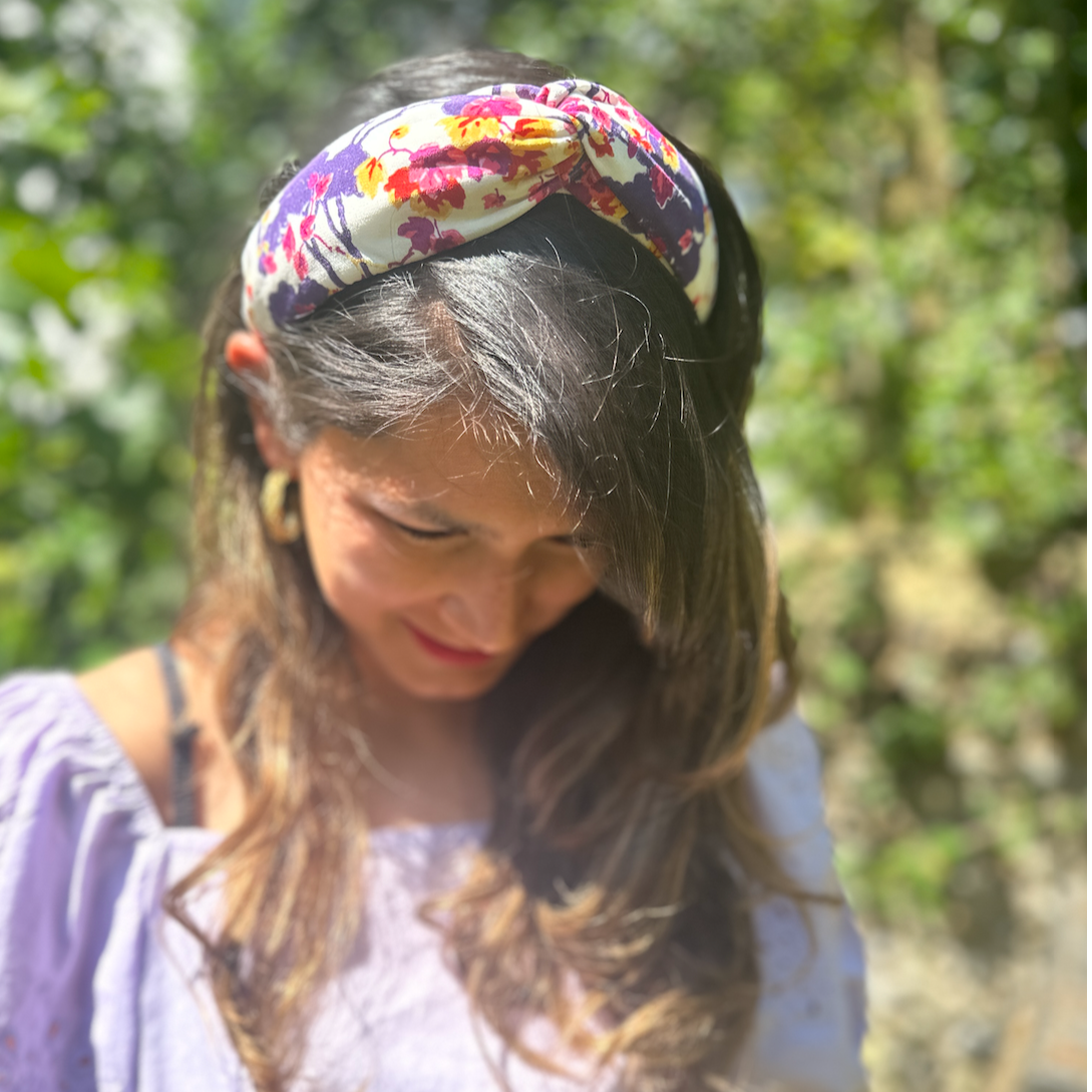 Luxury Silk Twisted Alice band - Ombrellino Japanese Blossom Liberty Artist print on Silk-Crepe