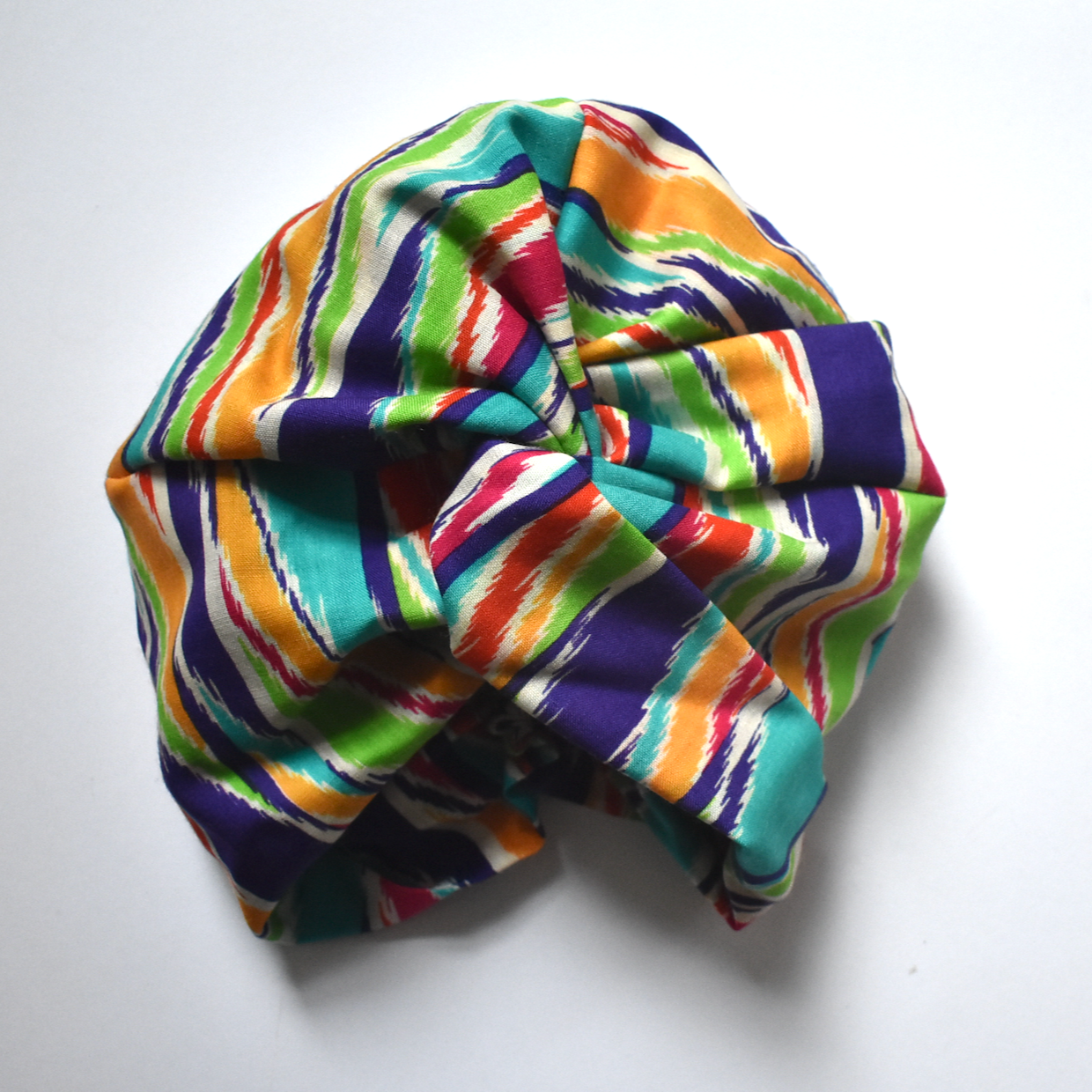 Little Susan Turban Hat -in Vintage Rainbow Ikat Liberty print in Varuna Wool