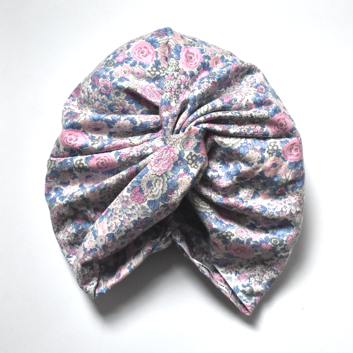 Little Susan Turban Hat in pink and purple Winter Rose Liberty print in Lantana (cotton & wool blend)