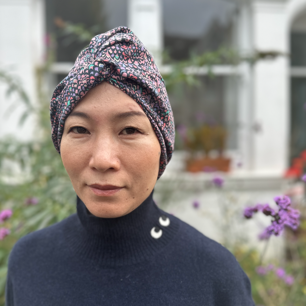Little Susan Turban Hat in purple Adriatic Liberty print in Lantana (cotton & wool blend)