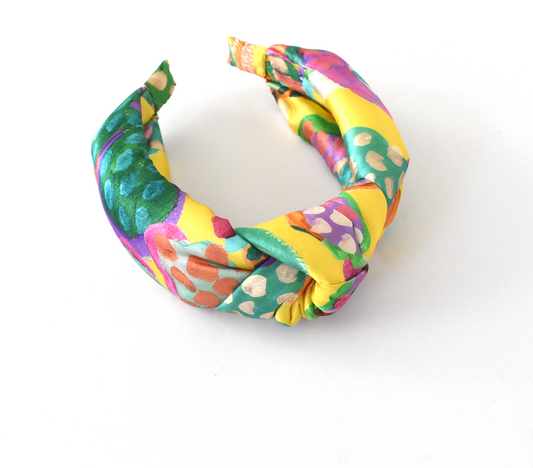 Silk Alice band - Bright Yellow Floral Liberty of London Artist Silk  - Twisted or Knot