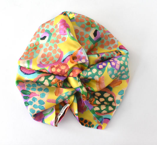 Little Susan Twisted Silk Turban & Head wrap - Liberty of London Artist Yellow Floral silk satin