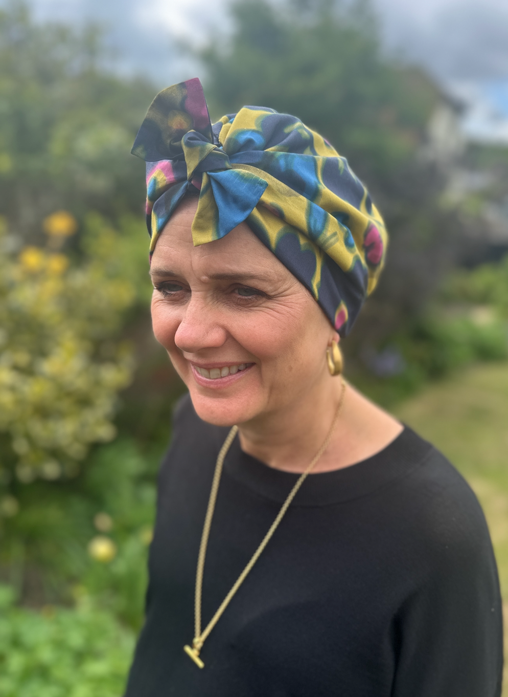 Ladies Turban Hat - Liberty of London Betsy Shadow in yellow mustard print