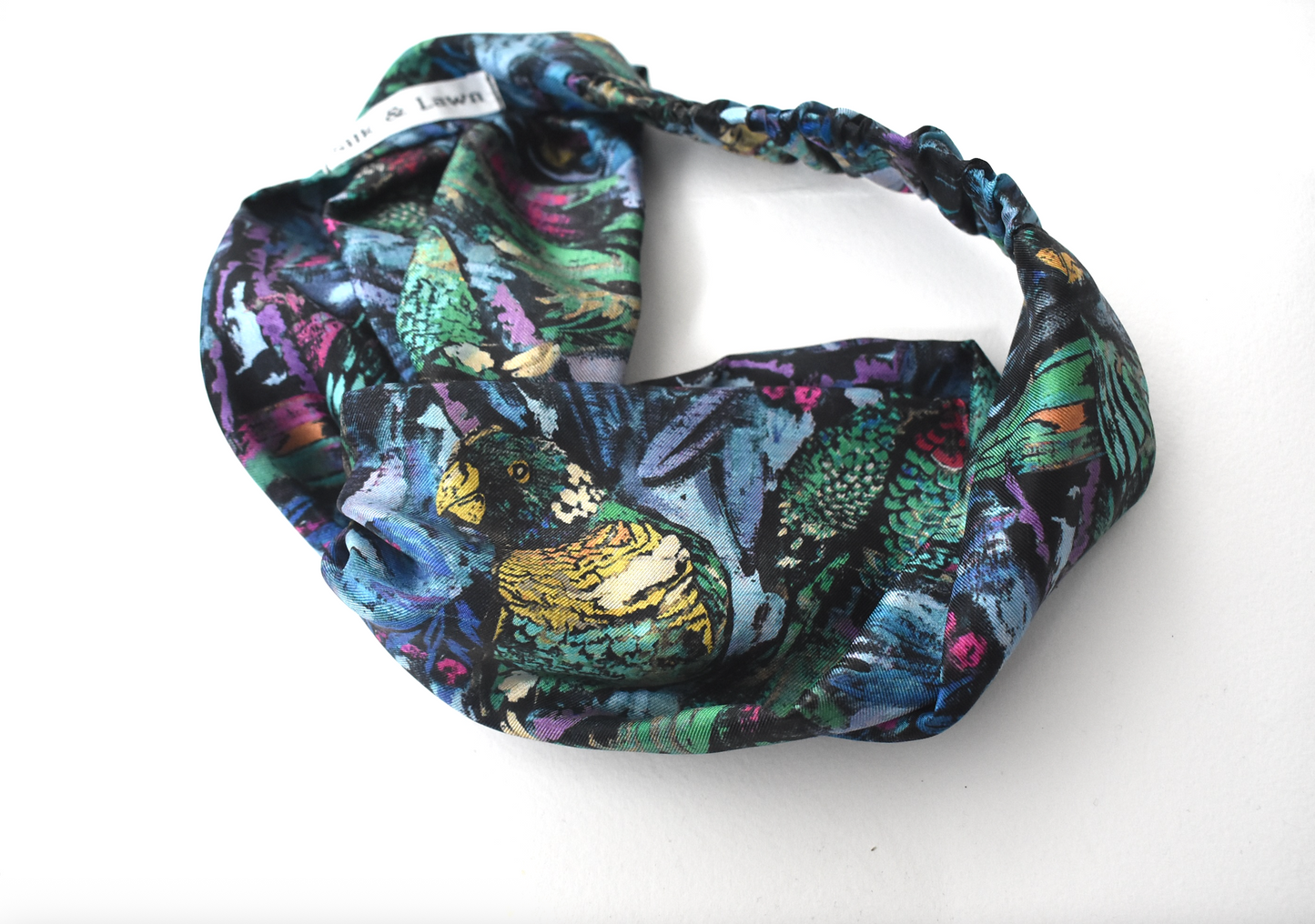 Silk Twisted Turban hairband and neck scarf in Liberty of London Birds Silk Satin - 100% silk