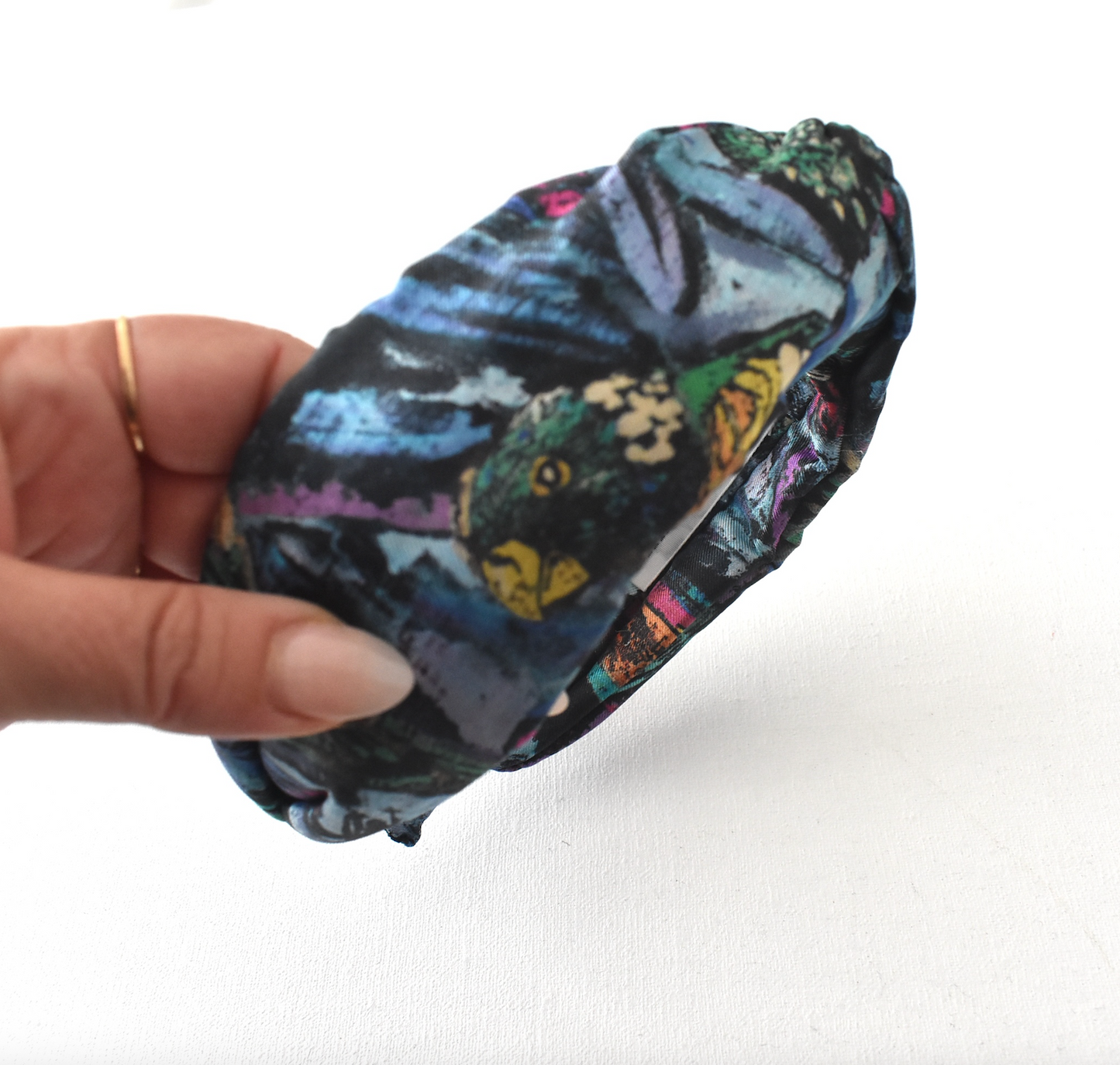 Luxury Silk Twill Twisted or Knot Alice band in Liberty of London Birds in blue