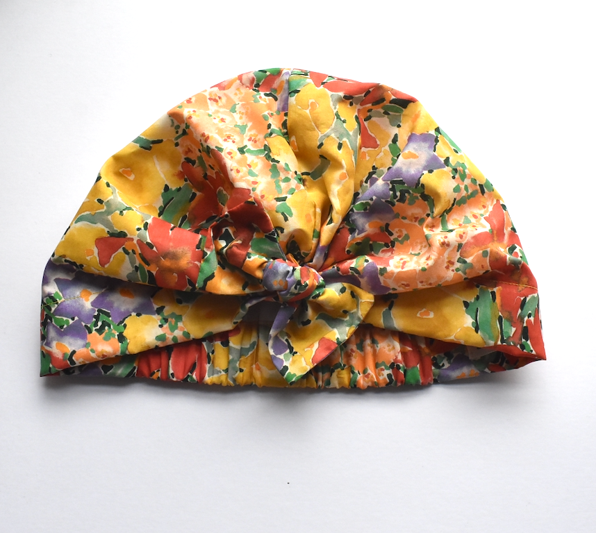 Ladies Turban Hat - Liberty of London Ellis Garden Yellow Floral organic cotton