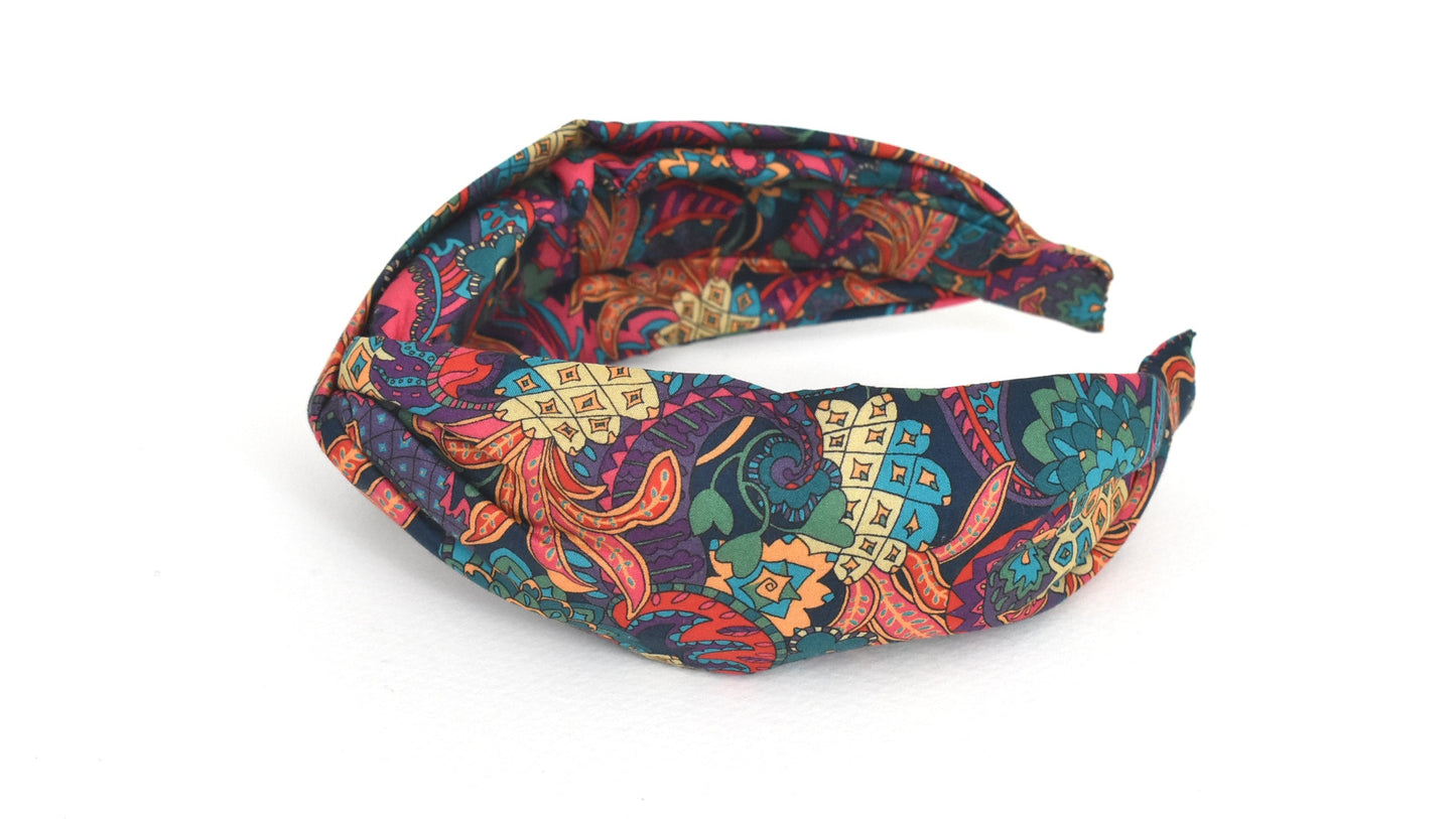Twisted or Knot Alice band in Bright Pineapple Paisley Liberty of London Tana Lawn cotton