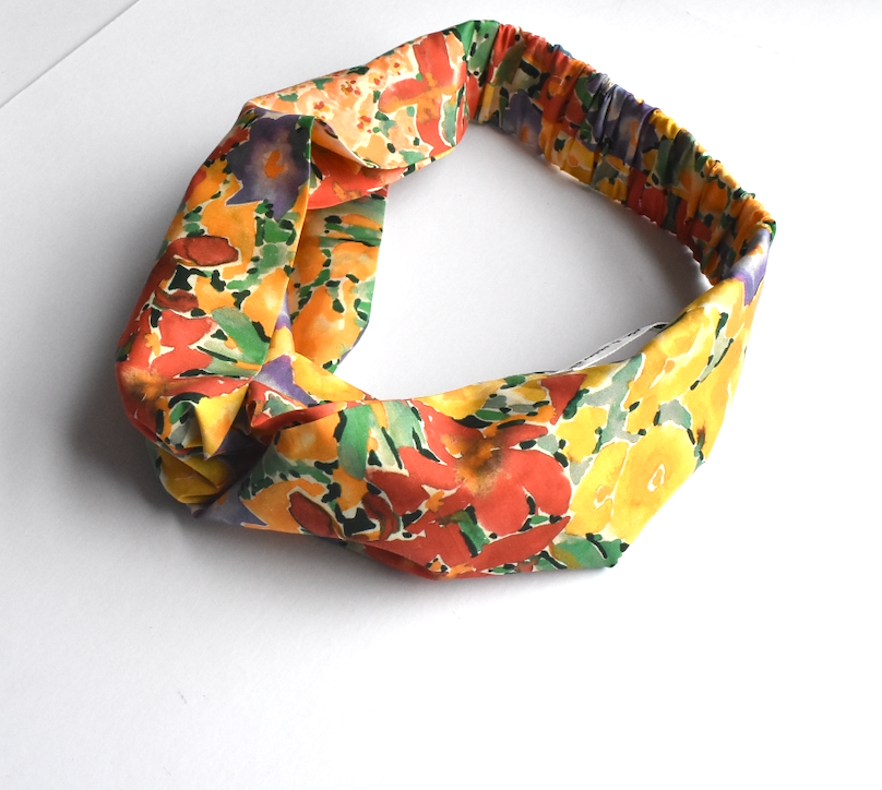 Twisted Turban Headband - Liberty of London Ellis Garden Yellow floral print - Silk & Lawn