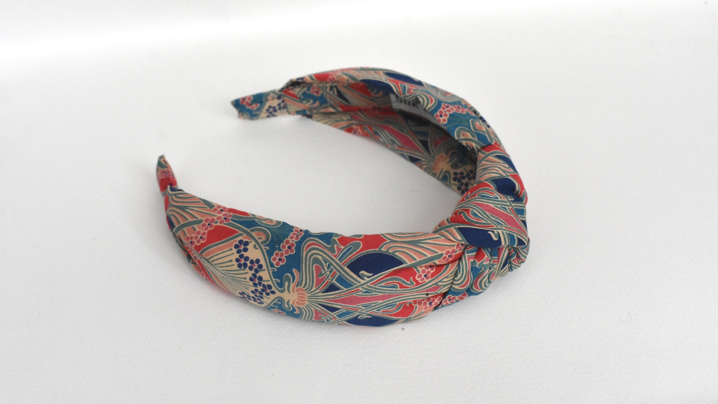 Twisted or Knot Alice band in Red Ilanthe Liberty of London Tana Lawn cotton
