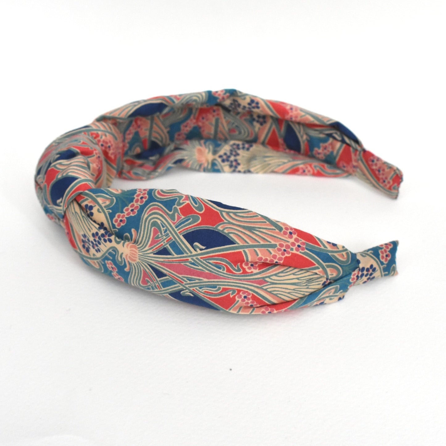 Twisted or Knot Alice band in Red Ilanthe Liberty of London Tana Lawn cotton