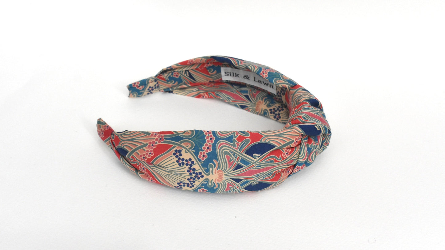 Twisted or Knot Alice band in Red Ilanthe Liberty of London Tana Lawn cotton